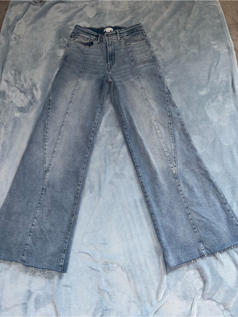 Good American Washed Light Blue Wide-Leg Panel Jeans